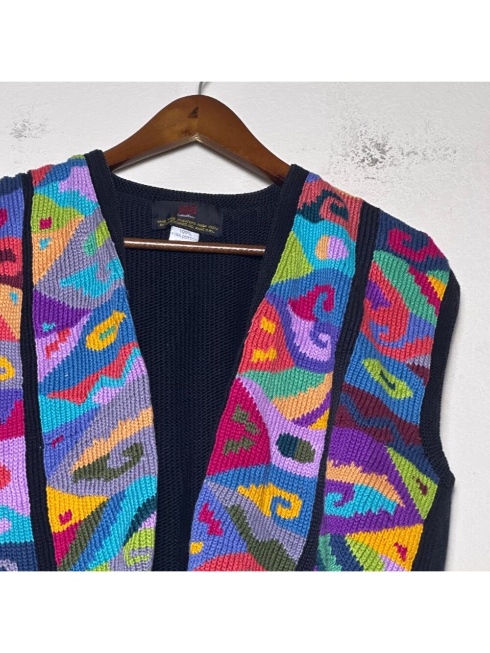BS Collection Handmade Women M Boho Sweater Vest Tapestry Abstract Cotton Peru